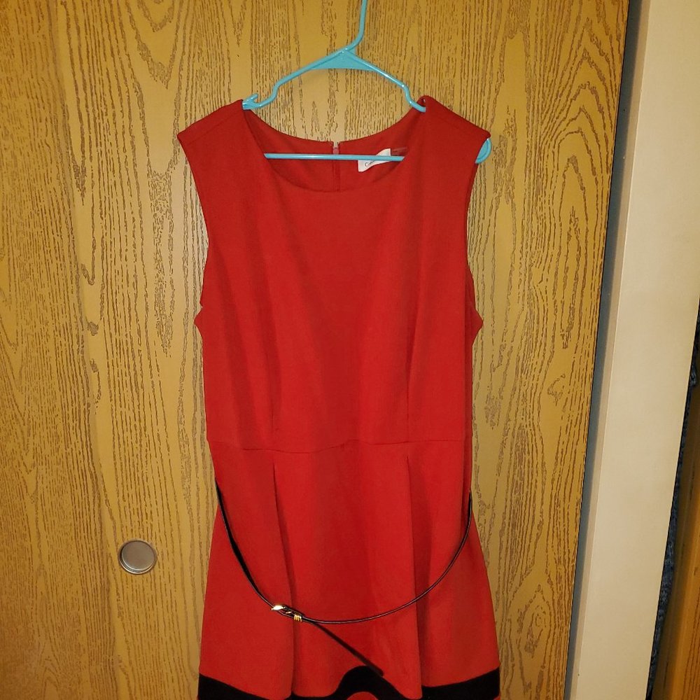 Calvin Klein fit-and-flare dress red with black accents, size 20W